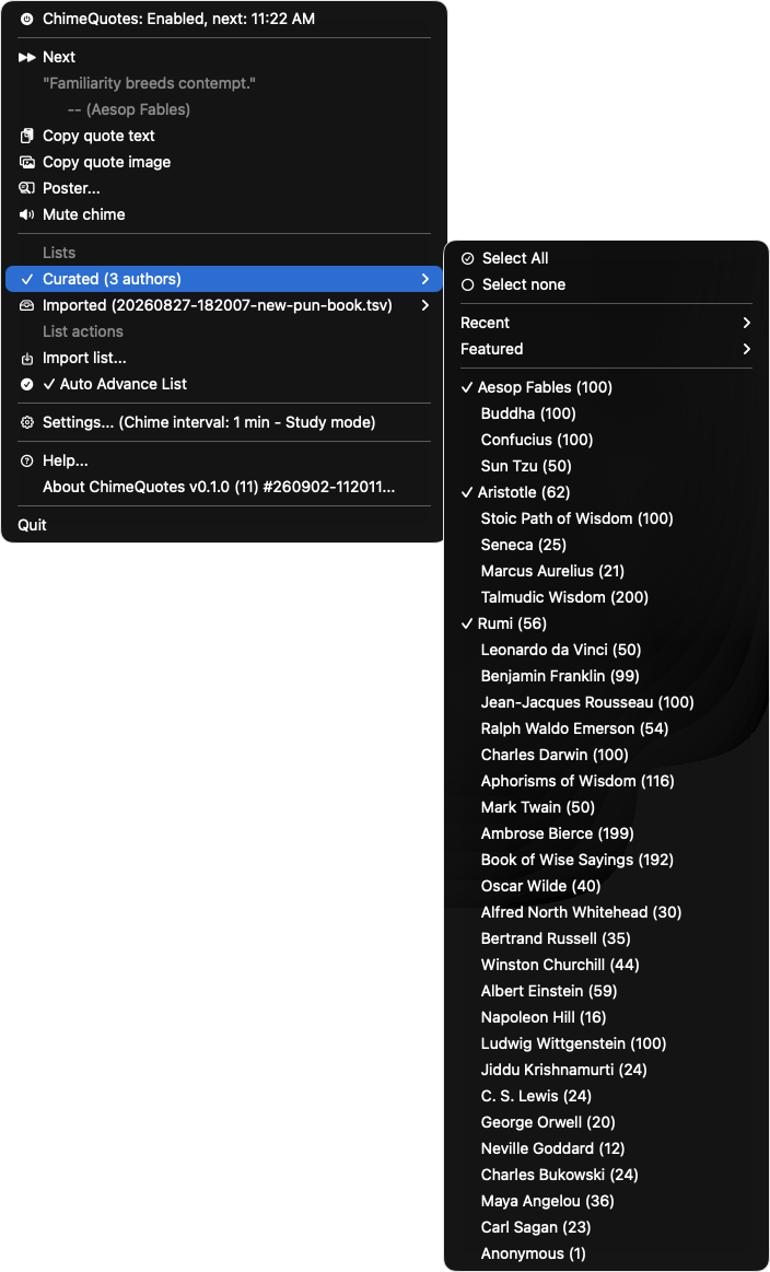 Curated authors submenu