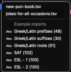Imported list submenu