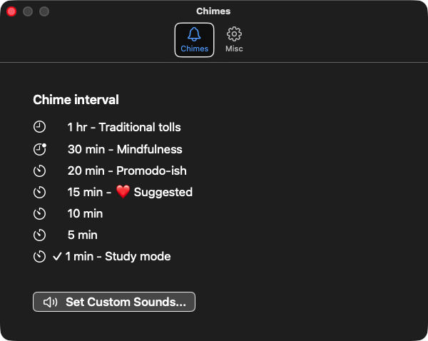 ChimeQuotes chime interval settings